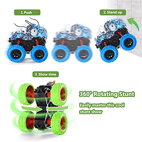 Muehieu Dinosaur Truck Toys, 2 Pack Monster Car Vehicles Toy Friction Powered Dinosaur Trucks Car Toy Double-Directions Push and Go Vehicle Toys Sets Gift for Kids Boys Girls Toddler