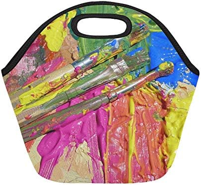Insulated Neoprene Lunch Bag Paint Splatter Colours Paint Splatter Blue Red Large Size Reusable Thermal Thick Lunch Tote Bags For Lunch Boxes For Outdoors,work, Office, School