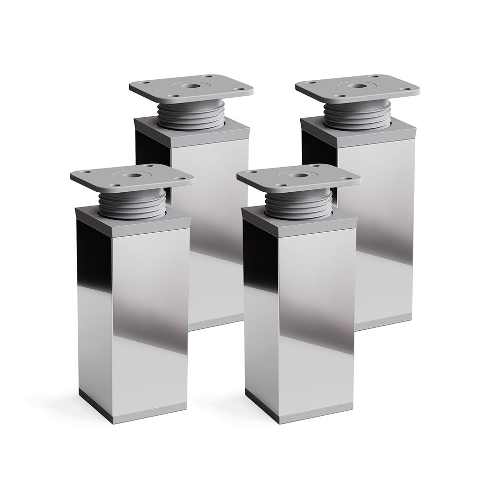 sossai® MFV1 designer furniture feet, height adjustable, set of 4, square profile: 40 x 40 mm, colour: chrome, height: 60 mm (+20 mm), material: aluminium, wood screws included