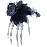 2 Pcs Halloween Skeleton Hand Hair Clip Black Flower Feather Butterfly Fascinator for Women Gothic Cosplay Party Costume Headpiece