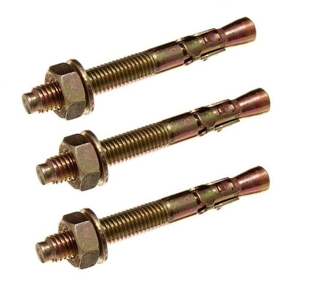 Merriway BH03984 (10 Pcs) YZP 8.8 Steel Projecting Through Bolt Wedge Anchor, M8 x 50 mm - Pack of 10 Pieces