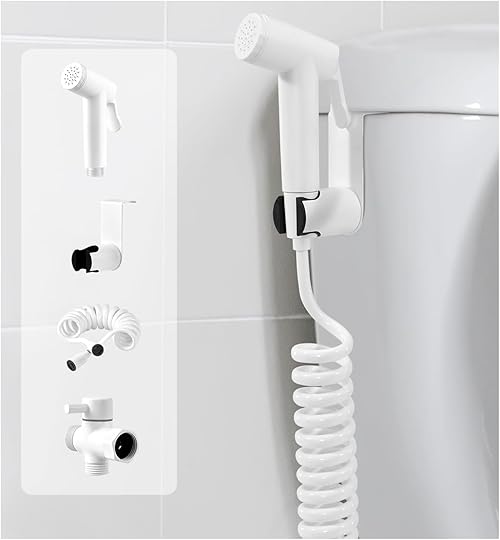 Handheld Bidet Sprayer Kit for Toilet, Bidet Faucet Cloth Diaper, Baby Wash, Pet Wash or Toilet Cleaning, with Spring Type Bidet Hose (White)