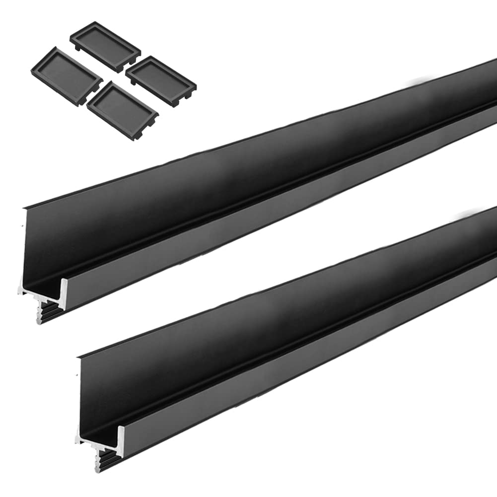 Hoopever 600mm Finger Edge Pulls, L Shape 90°Concealed Handles with Snaps, Aluminum Alloy Slotted Insert Furniture Handle, Cabinet Hidden Pull for Home Door Drawer Kitchen Cabinet, Black 2 Pack -Wide