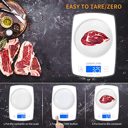 Food Scale, 22lb Digital Kitchen Scale Weight Grams and Ounces for Cooking Baking, 1g/0.1oz Precise Touch Screen Scale with Tare Function - Tempered Glass Platform (white)