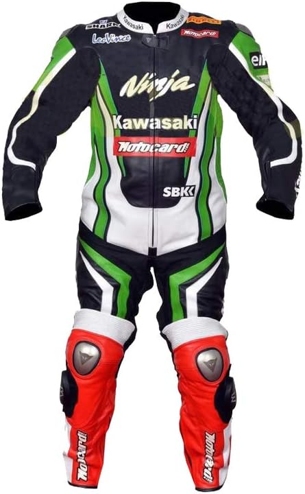 Kawasaki Mens Motorbike Leather Suit – Motorcycle Racing CE Protection Armour Biker Suit– Custom Made