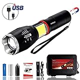 Aukelly LED Flashlight Rechargeable High Lumens Tactical Flashlight,Waterproof,Handheld,Zoomable,Altra Bright Flashlights,Ideal for Camping,Emergency,with 18650 Battery and Charger