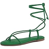 Shoe Land Women’s Flat Sandals – Comfortable Lace-Up Gladiator Sandals with Adjustable Ankle Wrap | Strappy Crisscross Open Toe Tie-Up Shoes for Summer, Beach & Travel