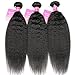 MeiYou 12A Kinky Straight Hair 3 Bundles Yaki Human Hair Weave Unprocessed Brazilian Virgin Remy Sew in Hair Extensions Natural Black (16.18.20)