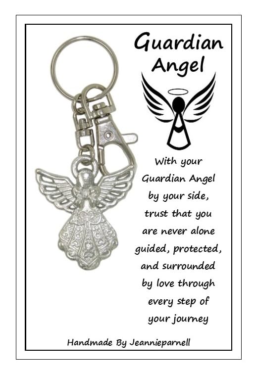 Jeannieparnell W325H - Carded Guardian Angel Charm Keyring - Protection Guidance - Comfort and Reassurance - Divine Connection - Unconditional Love - Handmade