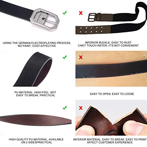 Reversible Leather Belts for Women with 1.25" Wide Solid Brown Western Waist Sash Waistband Men Silver belt Buckle (Coffee,XXL:Waist 40"-45")