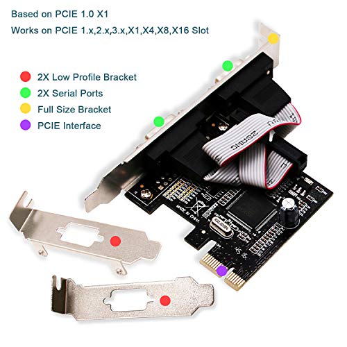 LinksTek 2 Port PCI Express Serial/RS-232/DB9/COM Port Card Adapter with 16C550 UART for Windows CE,XP,Vista,7,8.0,8.1,10(32/64bit) and Linux Systems-PCIE Serial Port Card(PCIE-SE2)