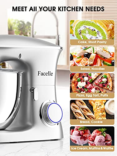8.5 L 2000 W Bread Mixer for Pastries, Facelle Kitchen Robot, Kneader, Low Noise, Powerful and Professional, 6 Speeds with Pulse, Stainless Steel Bowl