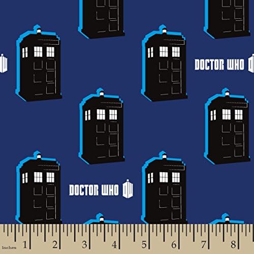 Doctor Who Tardis Set Flannel Fabric by The Yard, Blue