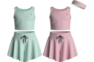 Essenclo Flowy Girls Butterfly Shorts Skirts w/Pockets & Athletic Sleeveless Tank Tops, Dance Tennis Cheer Running (5pc Set)