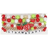 Zhang shine Strawberry Bead Bracelets for Women Pearl Surfer Heishi Clay Bracelet Colorful Stackable Stretch Boho Vintage Plastic Summer Beach Statement Jewelry-C