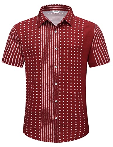 Simmashah Mens Hawaiian Shirt, Short Sleeves Button Down Beach Clothing, Unisex Summer Flamingos Casual Aloha Floral Shirts 045 Red S