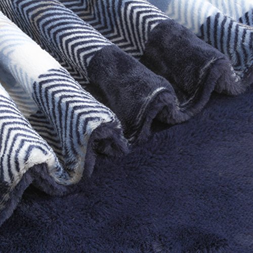 EverGrace Luxury Flannel Plaid Faux Fur Throw Blanket, Super Soft Lightweight Microfiber Bedding Blanket for Couch or Outdoor Travel Use W50 x L60 (Blue)