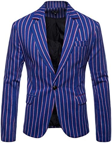 IynnijoyMen's Casual Pinstripe Sport Coat Notch Lapel Classic Fit Printed Blazer Coat