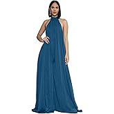 CHARTOU Women's Elegant Loose Fit Chiffon Halter Neck Backless Wide Leg Jumpsuit