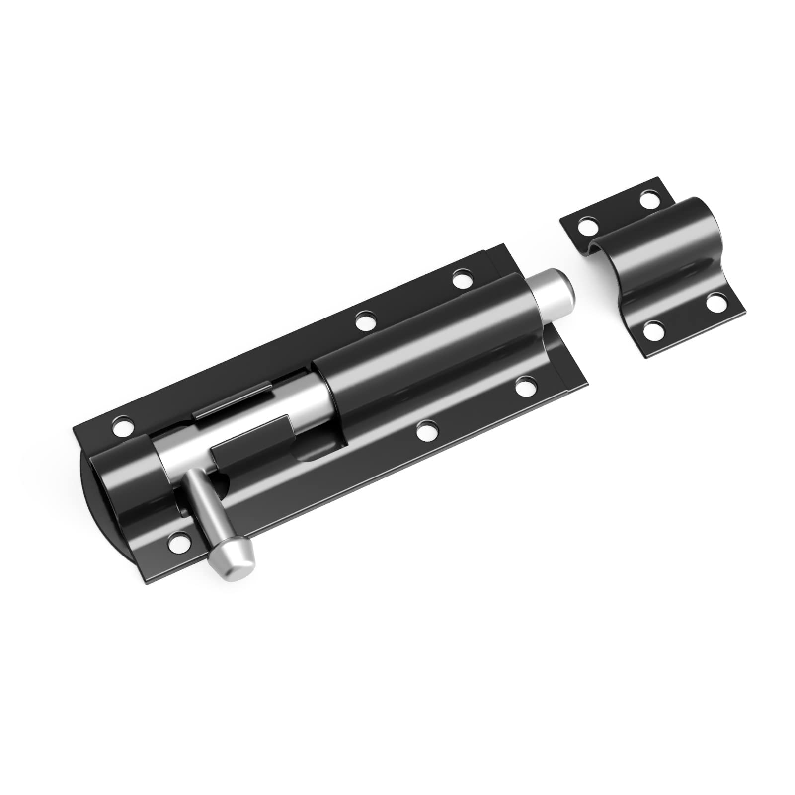 QUERGO Straight Tower Bolt Black 100mm (4") Heavy Duty Black Coated - for Increase Security on Garden Gates, Shed Doors, Internal and External Doors - (Pack of 1)