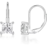 FIORICASA 2CT Princess Cut Moissanite Drop Earrings for Women,Platinum Plated S925 Sterling Silver Square Diamond Lever Back, Lab Grown Diamond Dangle