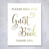 Guest Book Gold Foil Sign Wedding Reception Party Signage Art Print Modern Small Poster Decor 5 inches x 7 inches D34