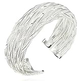 sephla Silver Plated Weave Mesh Adjustable Cuff Bangle Bracelet for Women