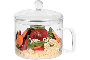 CZFWin Glass Soup Bowl with Lid and Handle, 47 FL OZ Glass Ramen Noodle Bowl Microwave Safe, Clear Glass Simmer Pot for Cooki