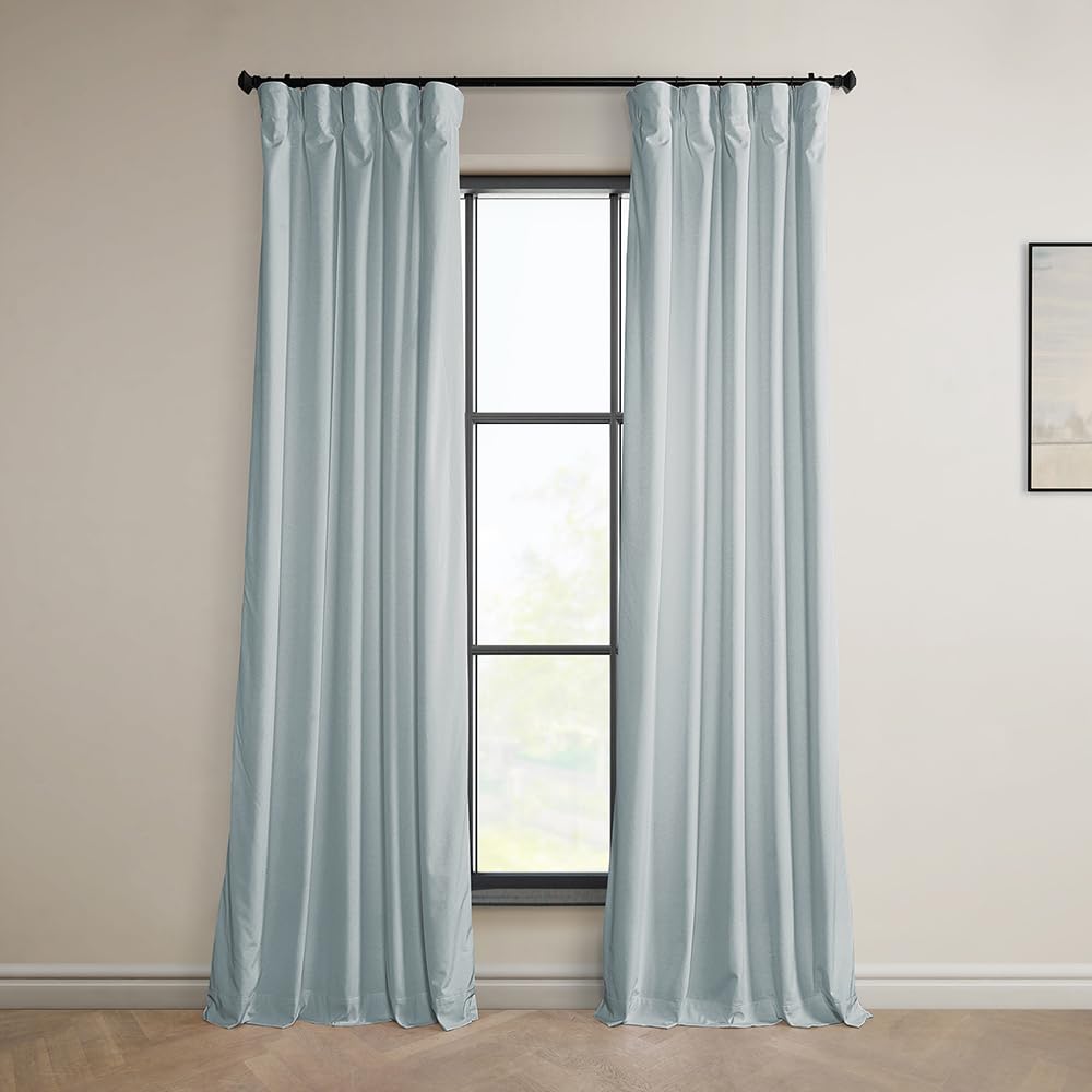 HPD Half Price Drapes Heritage Plush Velvet Curtains 108 Inches Long Room Darkening Curtains for Bedroom & Living Room 50W x 108L, (1 Panel), Aquarius Blue