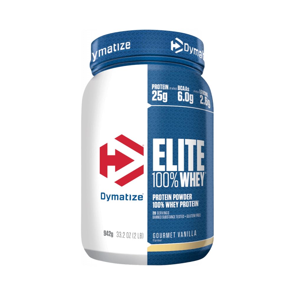 Dymatize Elite Whey Gourmet Vanilla 907g - High Protein Low Sugar Powder + Whey Protein and BCAAs