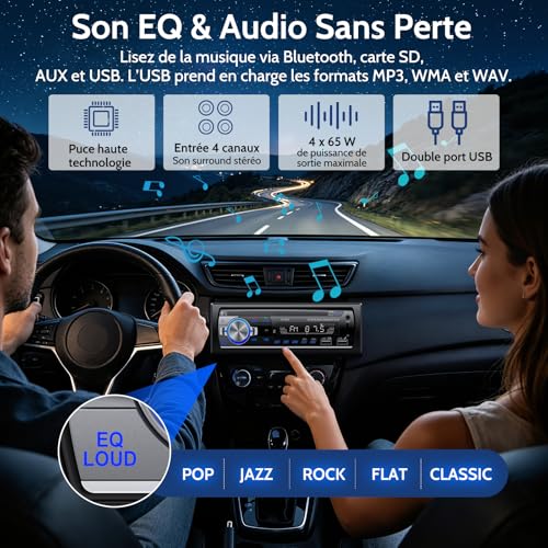 Wistrue FM Bluetooth Car Radio with 2 USB, 1 Din Car Radio Support AUX/SD/TF/MP3, Compatible with iOS/Android