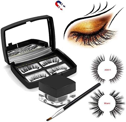 3D Magnetic Eyeliner with Magnetic Eyelashes, [2019 Newest] Black Waterproof Sweat-proof Magnetic Liquid Eyeliner with Brush and Mirror for Use with Magnetic False Lashes (AD811+Miami)