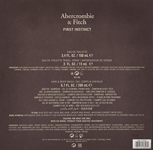 Abercrombie & Fitch First Instinct By Abercrombie & Fitch for Men - 3 Pc Gift Set 3.4oz Edt Spray, 0.5 Oz Edt Spray, 6.7oz Hair & Body Wash, 3count