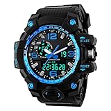 Ireloj Men's Large Dual Dial Analog Digital Quartz lectronic Sport Watch Water Resistant,Blue
