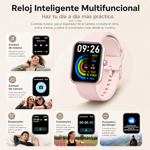 EASYTAO Reloj Inteligente, Smartwatch Mujer, Llamadas por Bluetooth, Monitorización del sueño, con el Asistente de Voz Alexa, Monitoreo de Salud Las 24 Horas, Impermeable IP68, Rosa