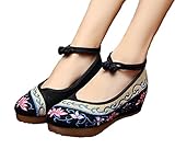 AvaCostume Old Beijing Womens Embroidery Summer Sandals Comfortable Casual Walking Shoes, Black, 37