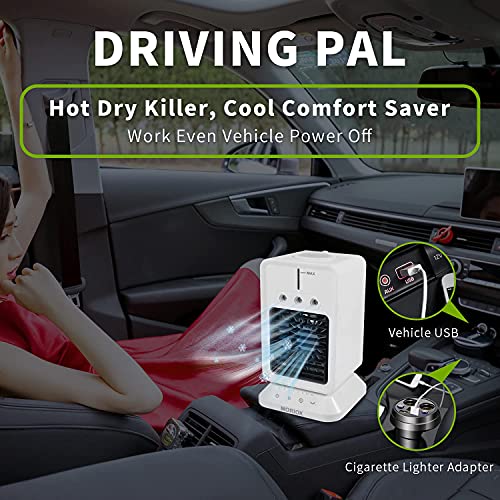 MORIOX Portable Air Conditioner Small Evaporative Cooler Personal Fan with Rechargeable Battery Desktop Portable AC Mini Humidifier Cooling Appliance for Home Room Kitchen Office