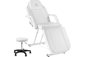 LUXMARS Facial Chair Adjustable Tattoo Chair with Hydraulic Stool for Professional Facial Lash Beauty Treatment Spa, White