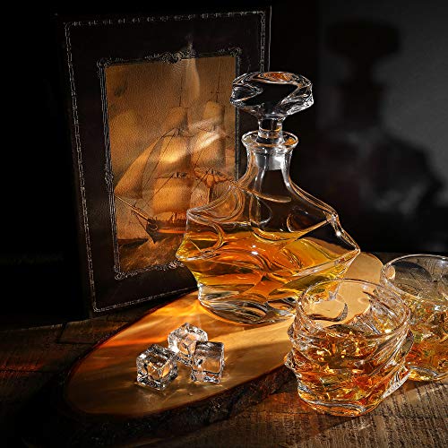 5-tlg Whisky Set Karaffe 750 ml und 4 Whiskygläser 330 ml - zum Geburtstag und Vatertag - Geschenke für Männer - bleifreier Whiskey Dekanter und Tumbler - BPA-Frei – Bild 4