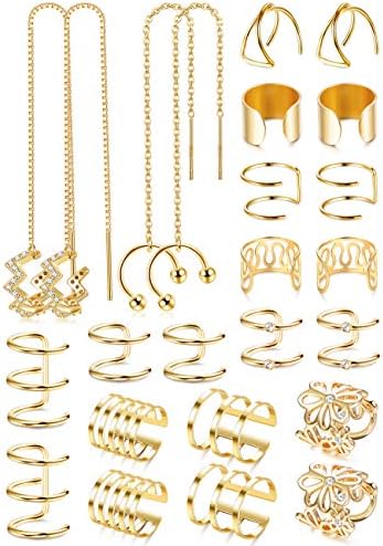12 Pairs Wave Cuff Chain Earrings Helix Cartilage Clip On Wrap Earrings Stainless Steel Non Piercing Earrings Set