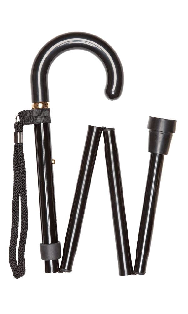 Black Folding Crook Handled Walking Stick