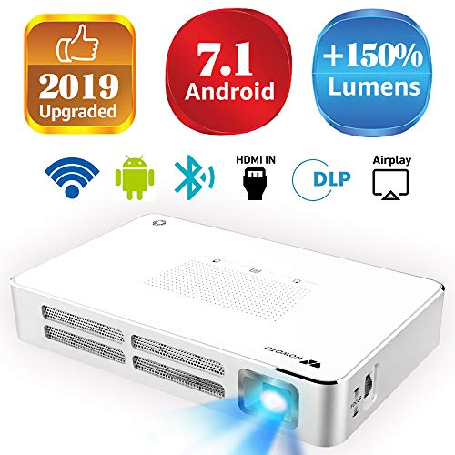 Mini Projector WOWOTO A5 100ANSI Android 7.1 Portable DLP Video Projector 150″ Home Theater Projectors with BT4.0 Support WiFi Wireless Screen Share 1080P HDMI USB SD Card