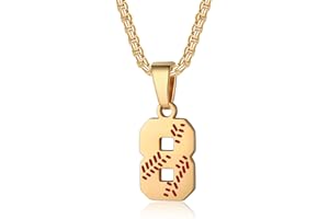 Susook Baseball Number Necklace for Men Personalized 00-99 Athletes Jersey Number Necklace Stainless Steel Number Chain 22inch Baseball Charm Pendant Inspirational Baseball Gift for Boy Women Girl