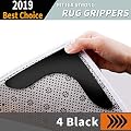 Anti Curling Rug Gripper Non Slip - Carpets Tile Adhesive Tape Rug Pad for Area Rugs Hardwood Sticky Floors, Double Sided Rug Tape No Skid Rug Best Protection Stopper Washable & Reusable 4pcs Black