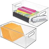 mDesign Plastic Storage Bin Container, Home Office Desk and Drawer Organizer Tote with Handles - Holds Gel Pens, Erasers, Tape, Pens, Pencils, Markers, Envelopes - 14.5