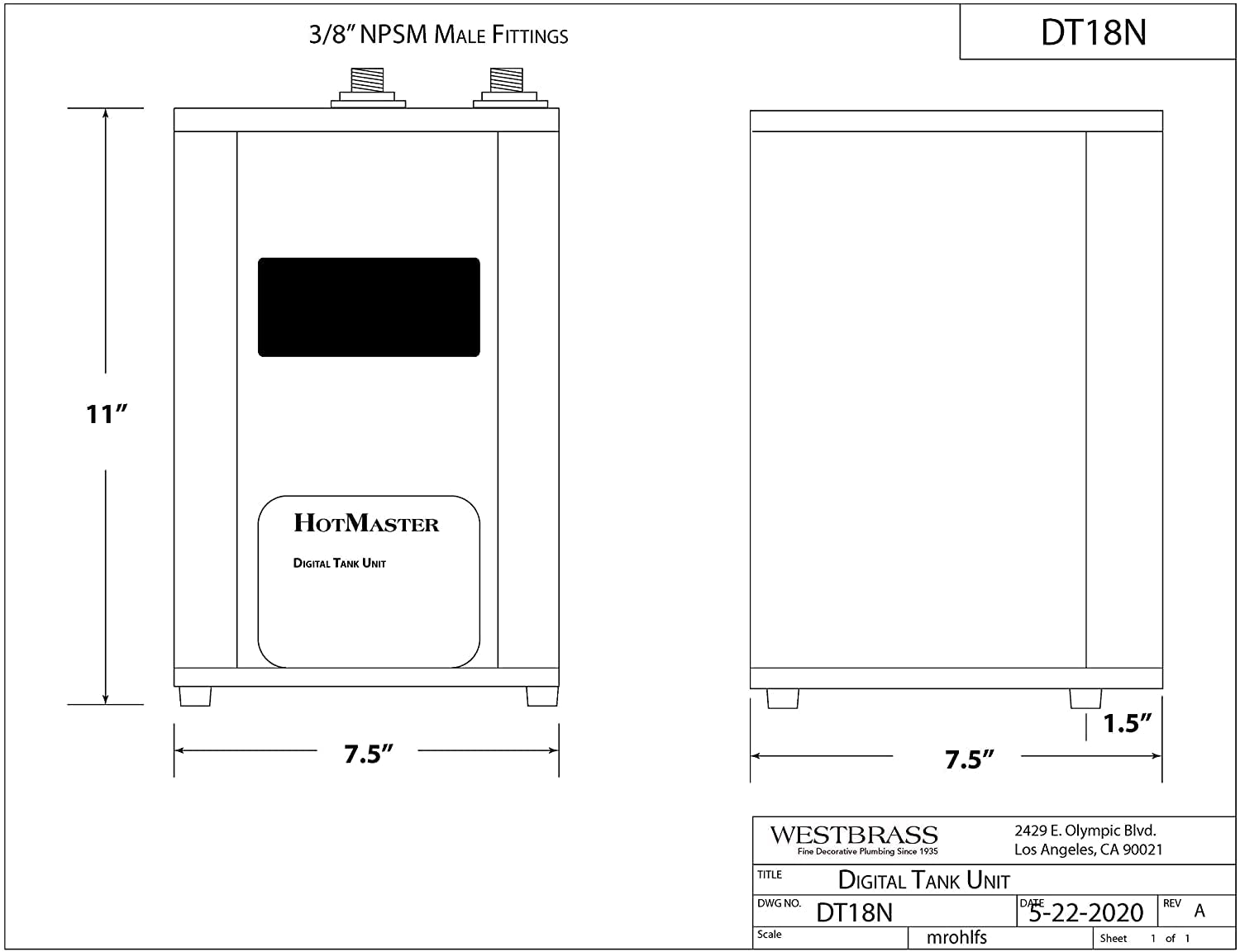 Westbrass DT1F272-62 9