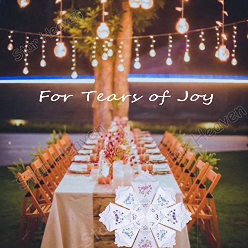 12 PCS Embroidery Butterfly Lace Hankies Cotton Floral Handkerchiefs Bulk for Women by Star Heaven (Style A) - Thumbnail 6