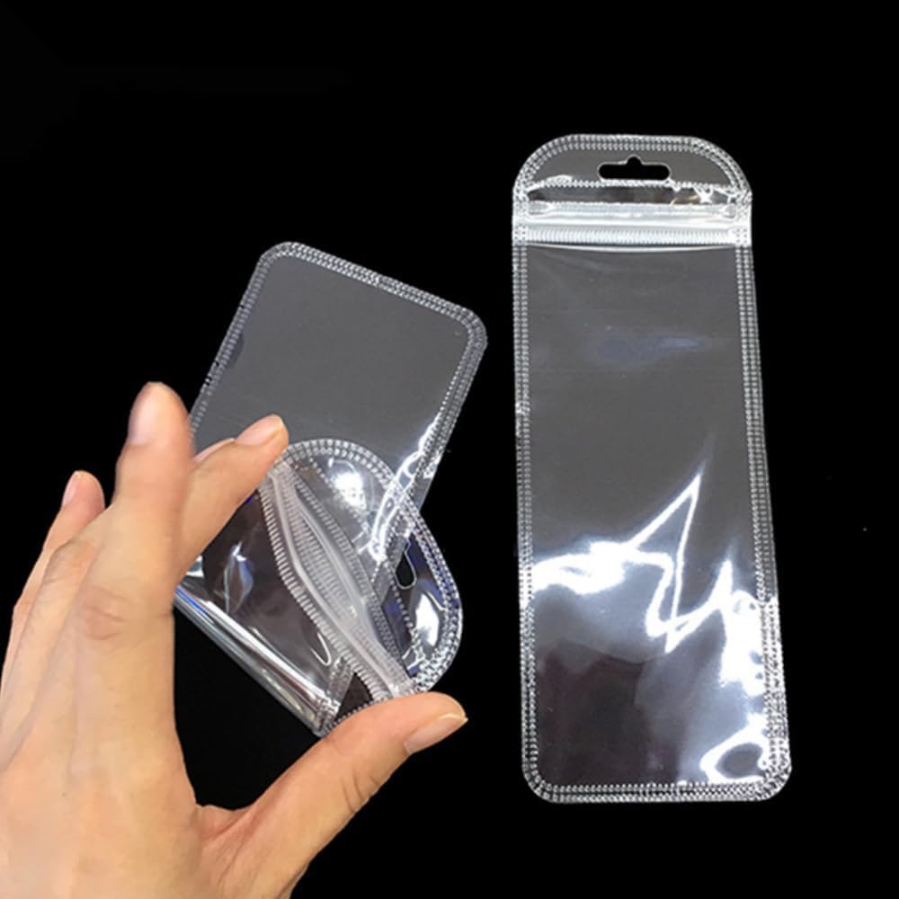 WACCOMT Pack 100pcs Hanging Jewelry Organizer Self Sealing Bag with Hang Hole Clear Plastic Hanging Bags Resealable Jewelry Packaging Pouch for Zip Storage Small Items Lock Decoration (3.35x7.28 inch)