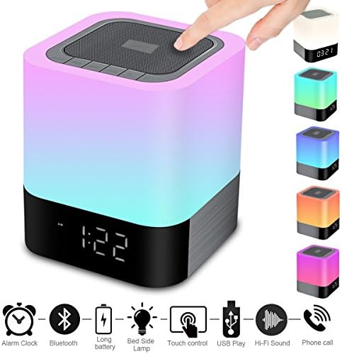 Portable Wireless Bluetooth 4.0 Speaker (Newest version) -Big Sound Heavy Base-RBG Changing Color-Dimmable Warm Light Lamp Alarm Clock-Hand Free-48Led Light Cycle-MP3