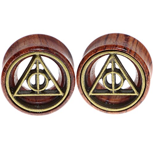 Deathly Hallows Organic Wood Flesh Tunnels Double Flared Ear Stretcher Saddle Plugs Gauge 16mm